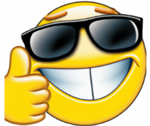 Photo of a Smiling emoji with sunglasses and giving a thumbs up