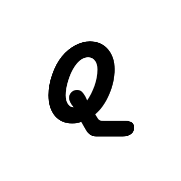 A black Q on a white background.